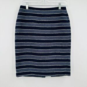 LOFT Size 2 Curvy Navy Blue Striped Career Pencil Skirt Split Back Fully Lined